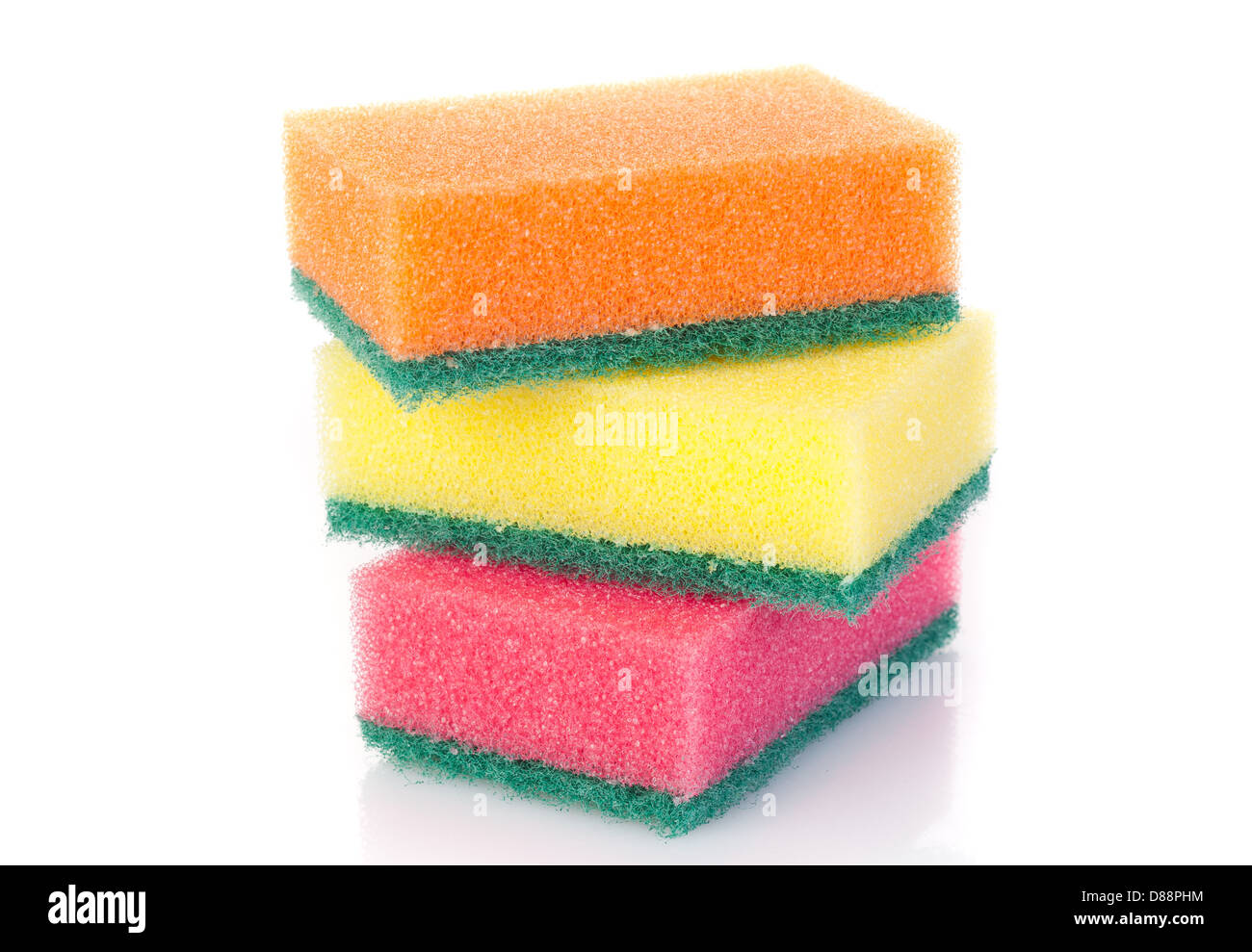 Three colour kitchen sponges on the white Stock Photo - Alamy