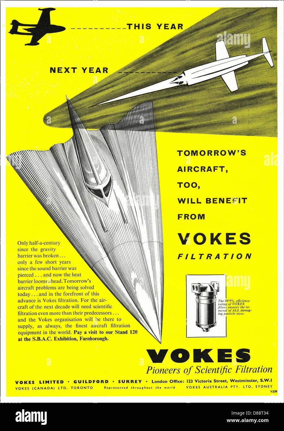 Advert for VOKES filtration for the aircraft industry advertisement in trade magazine circa 1955 Stock Photo