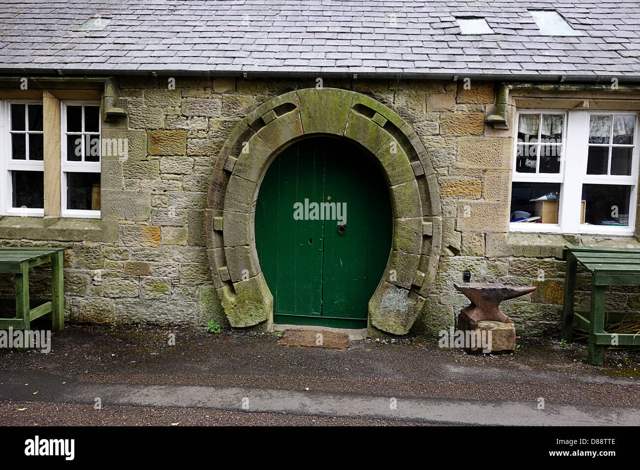 Interesting entrance at the Forge at Ford. Northumberland Stock Photo