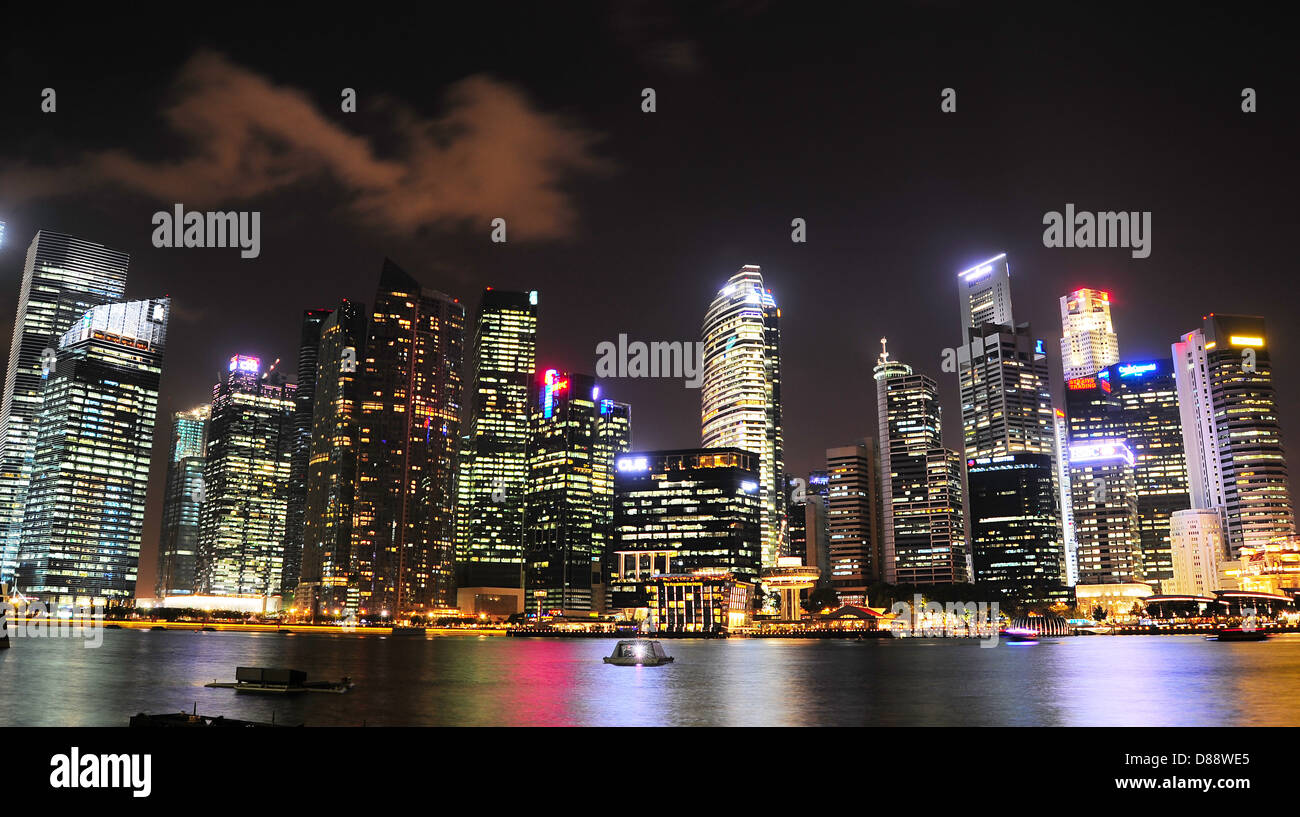 Panoramic cityscape of Singapore in night Stock Photo