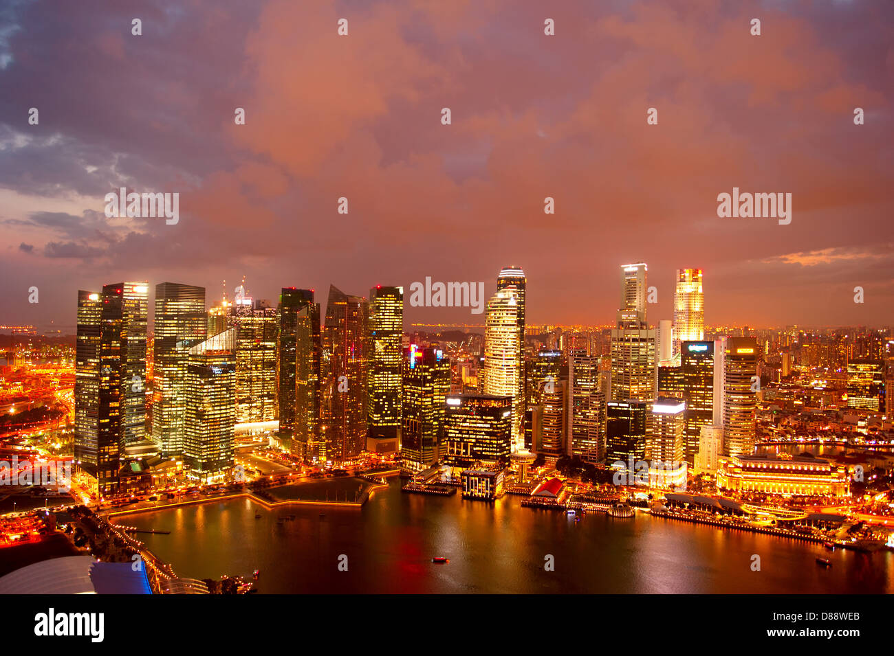 View on Singapore from Marina Bay at dusk Stock Photo