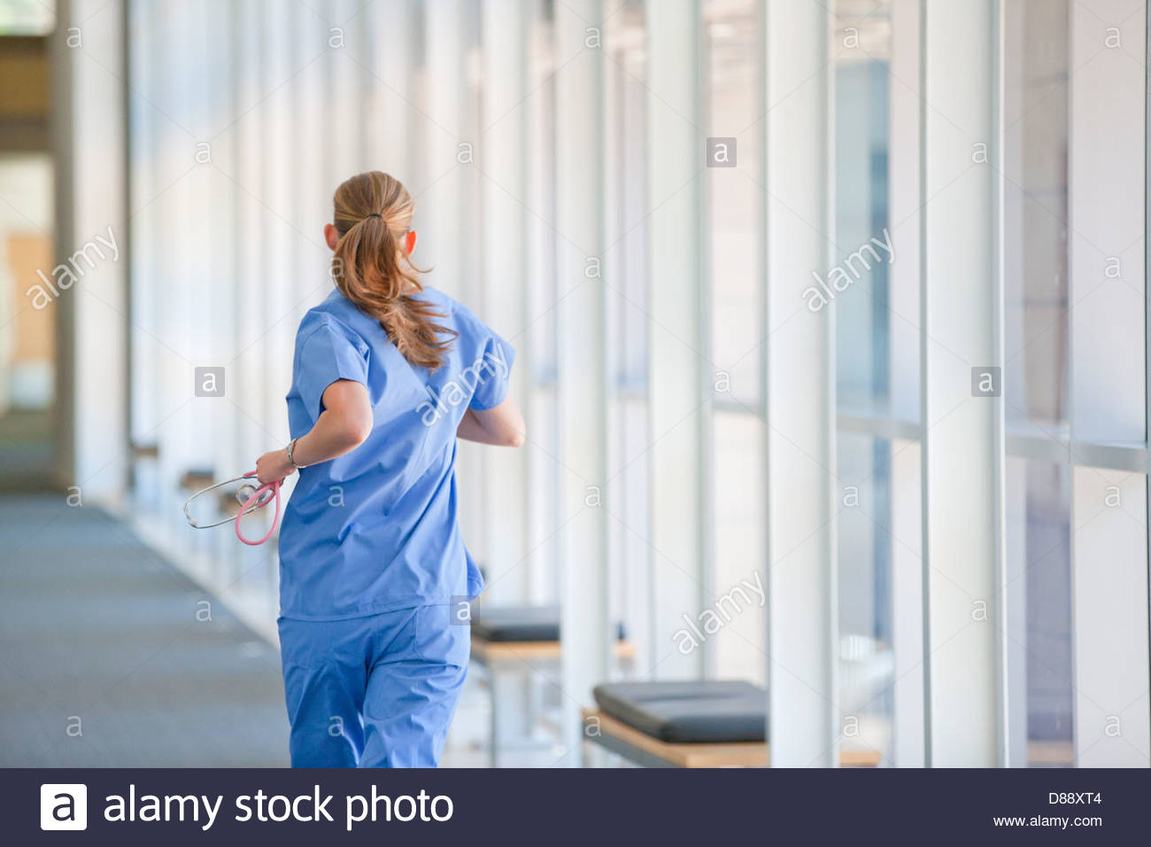 Nurse running down hospital corridor Stock Photo 56745028 Alamy