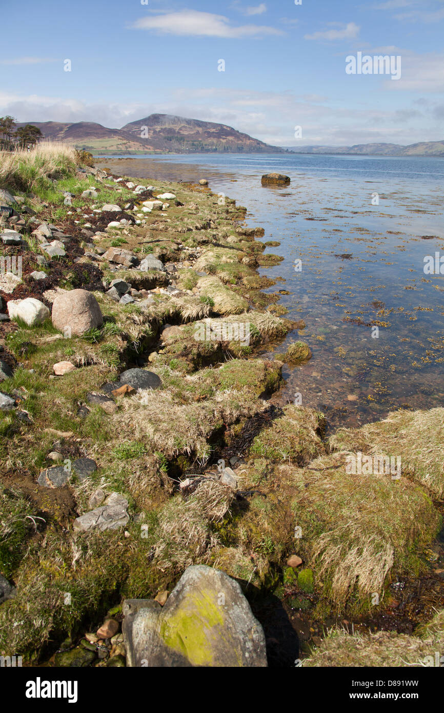 Loch Fleet, Scotland. Picturesque view of the sea loch, Loch Fleet, with Princess Cairn in the background. Stock Photo
