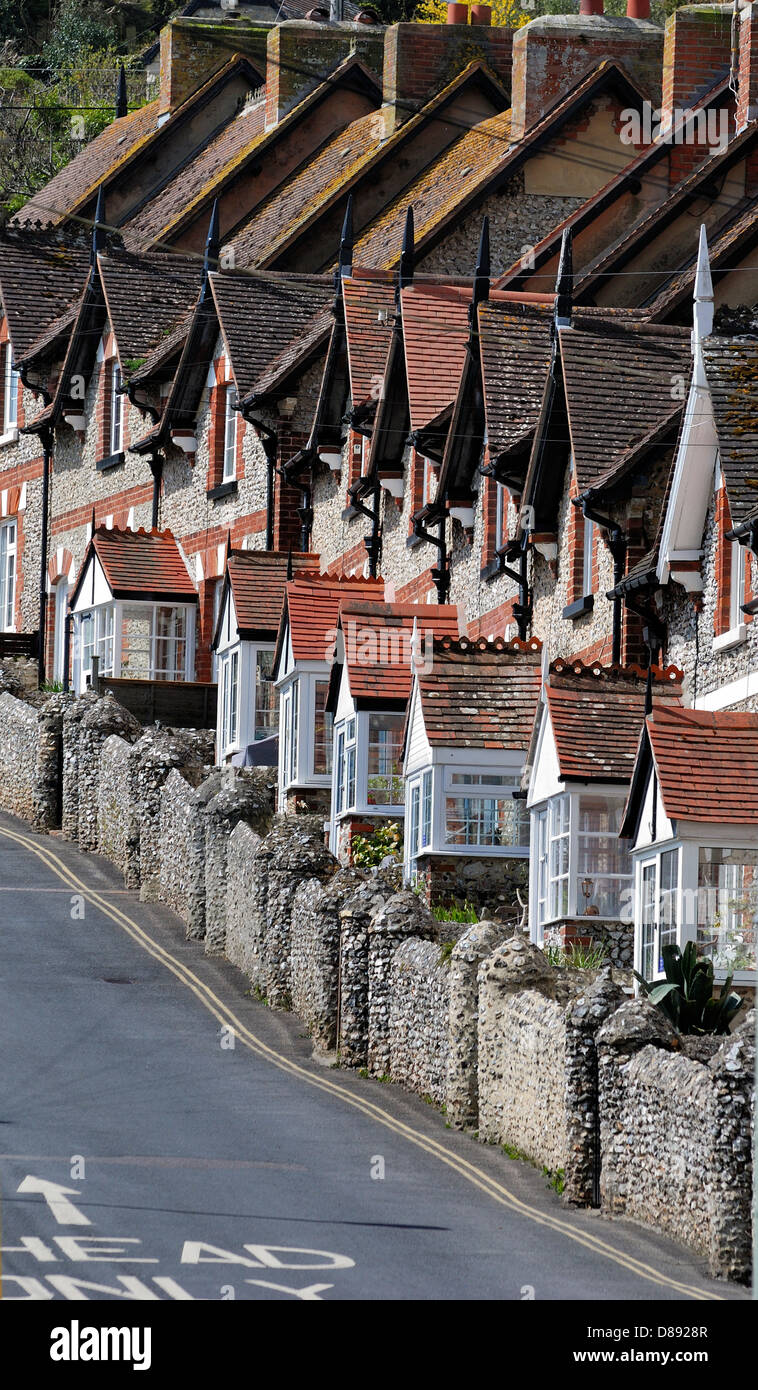 row of seafront victorian terraced houses Beer Devon england uk Stock Photo Alamy