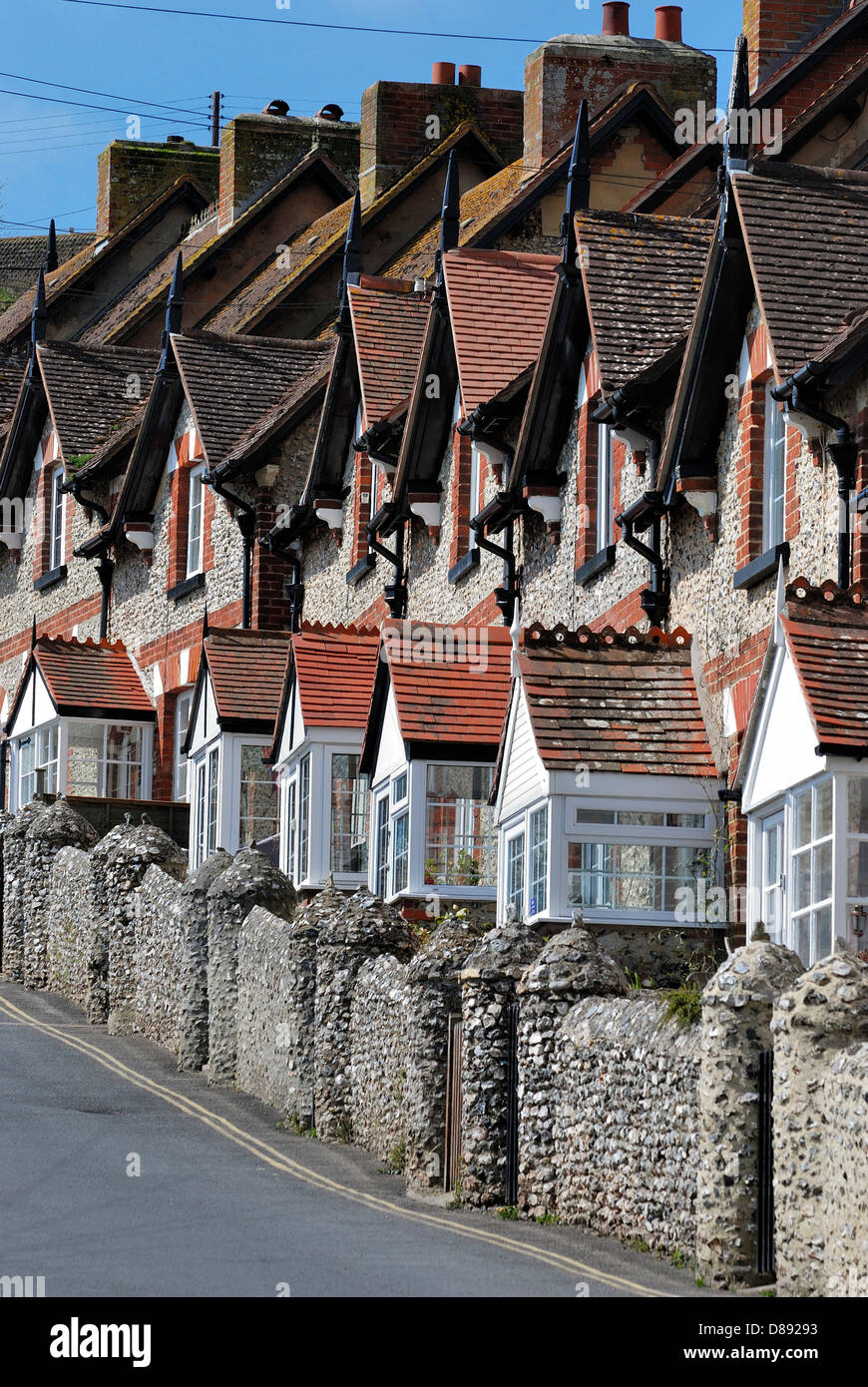 row of seafront victorian terraced houses Beer Devon england uk Stock