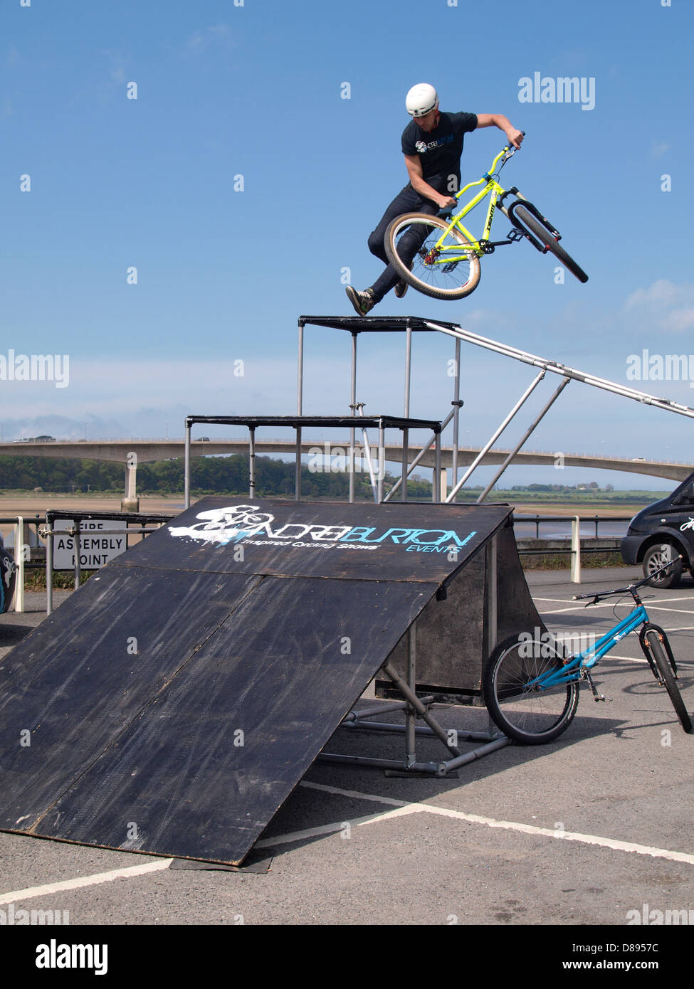 Professional Free-Style mountain bike rider, Barnstaple, Devon, UK 2013 Stock Photo