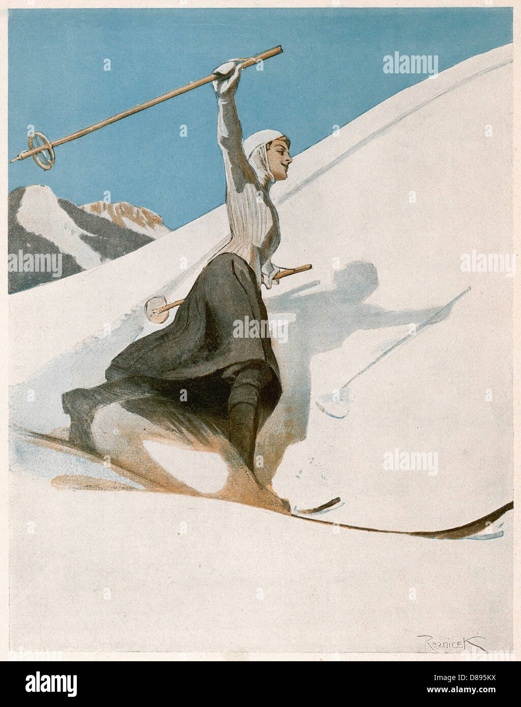 Lady Skier W - Arm Aloft Stock Photo