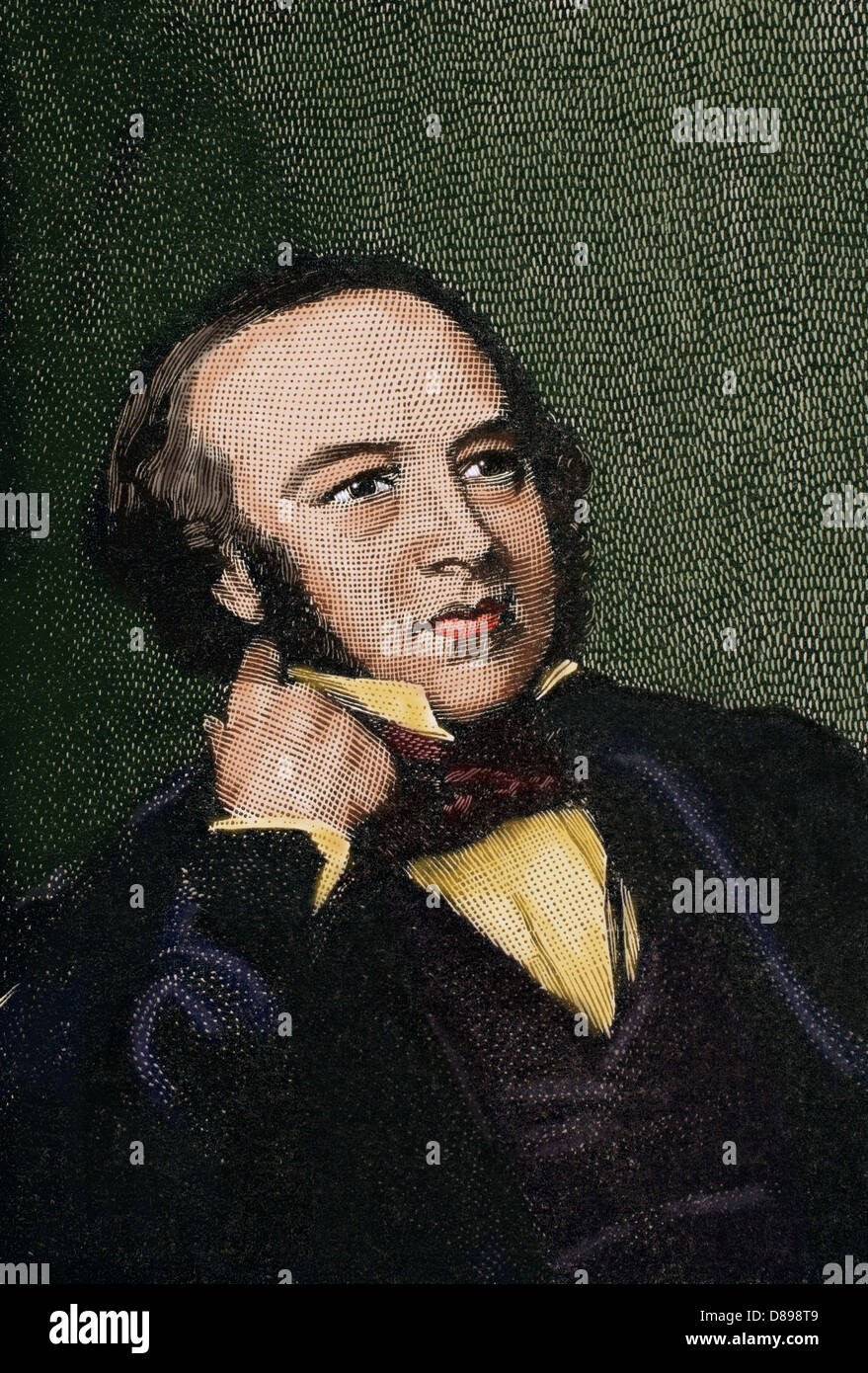 Sir Rowland Hill (1795-1879). Teacher and creator of the first British postage stamp in history: the Penny Black. Engraving. Stock Photo