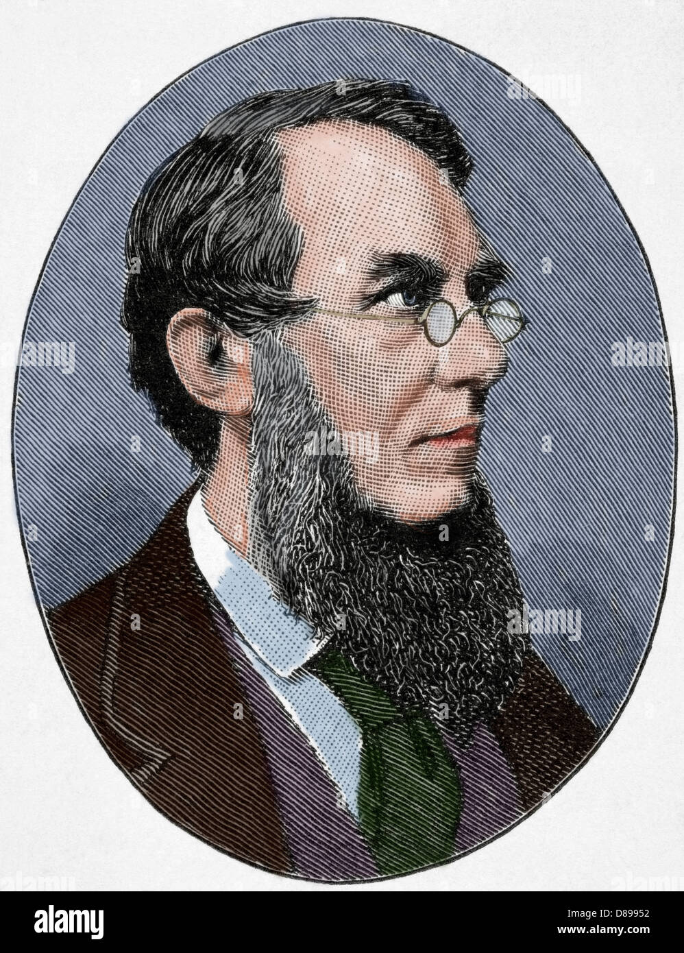 Sir Joseph Dalton Hooker(1817-1911). English botanist and explorer. Engraving. Universal History, 1885. Colored. Stock Photo