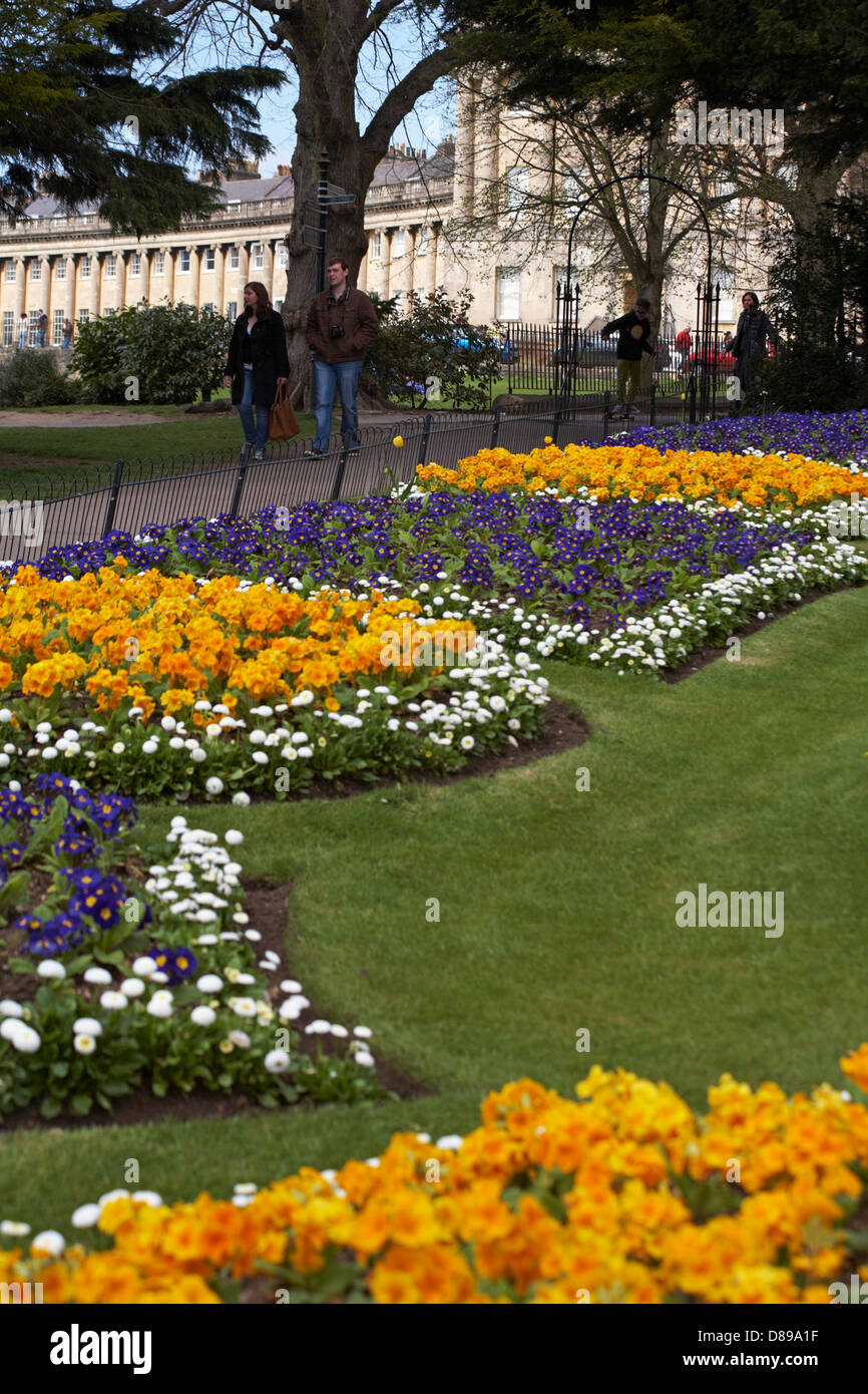 Royal Victoria Park gardens with Royal Crescent in the distance at Bath