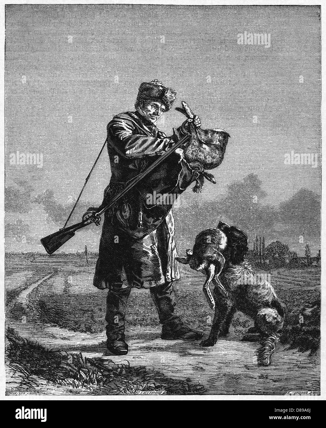 Olden Days Rabbit Catching RETRIEVING A RABBIT Stock Photo - Alamy