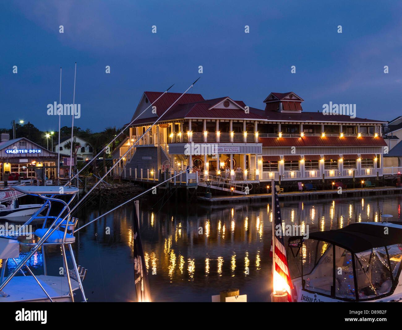 Shem Creek Waterfront Bars And Restaurants At Dusk Usa Stock Photo - Alamy