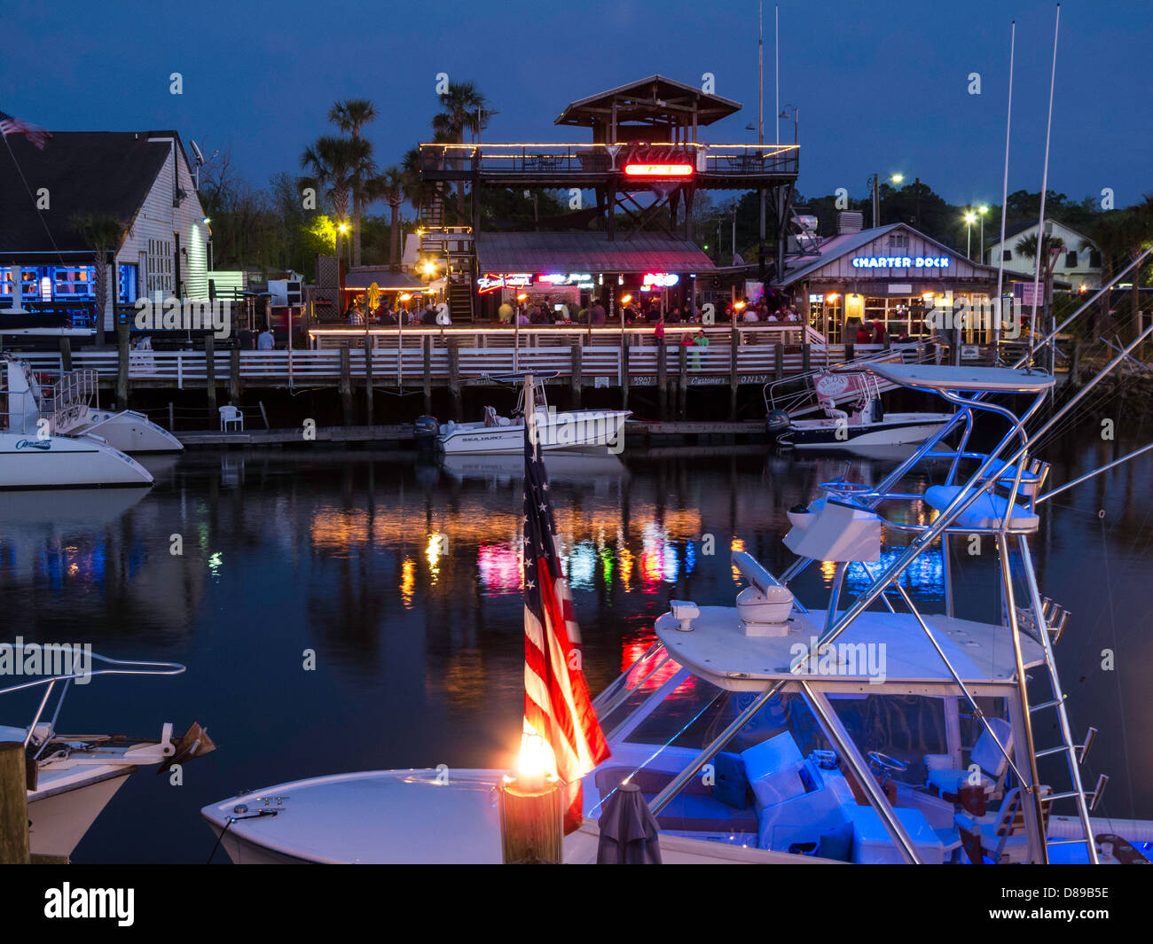 Shem Creek Waterfront Bars And Restaurants At Dusk Usa Stock Photo - Alamy