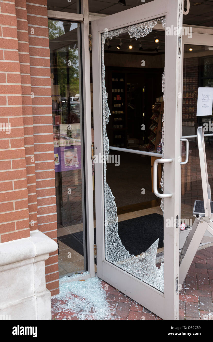 Shattered Commercial Glass Door Stock Photo