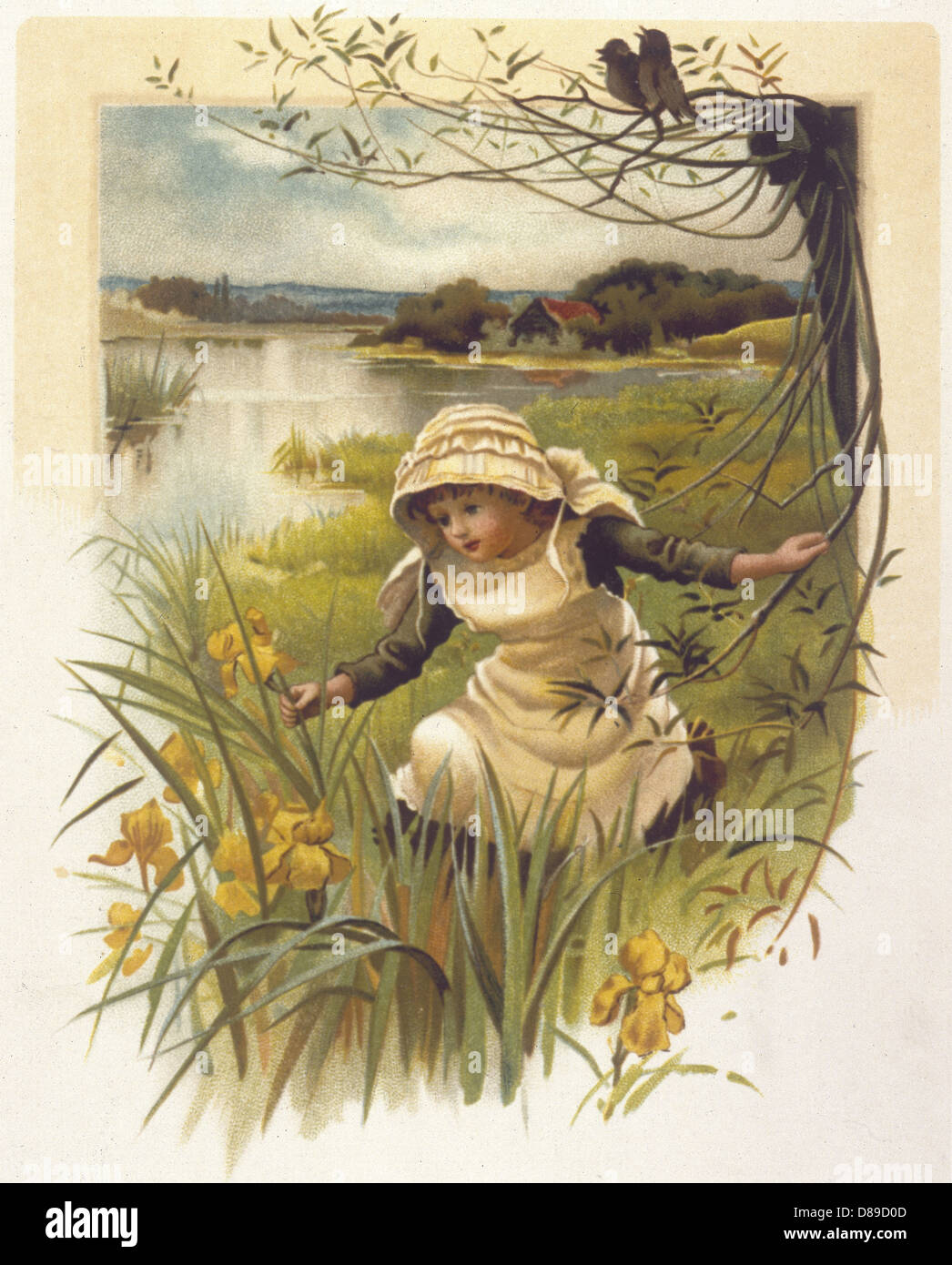GIRL AMONG FLOWERS 1889 Stock Photo