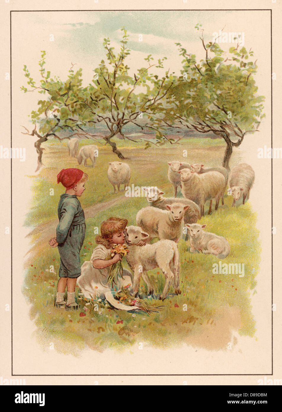 CHILDREN WITH LAMBS 1891 Stock Photo - Alamy