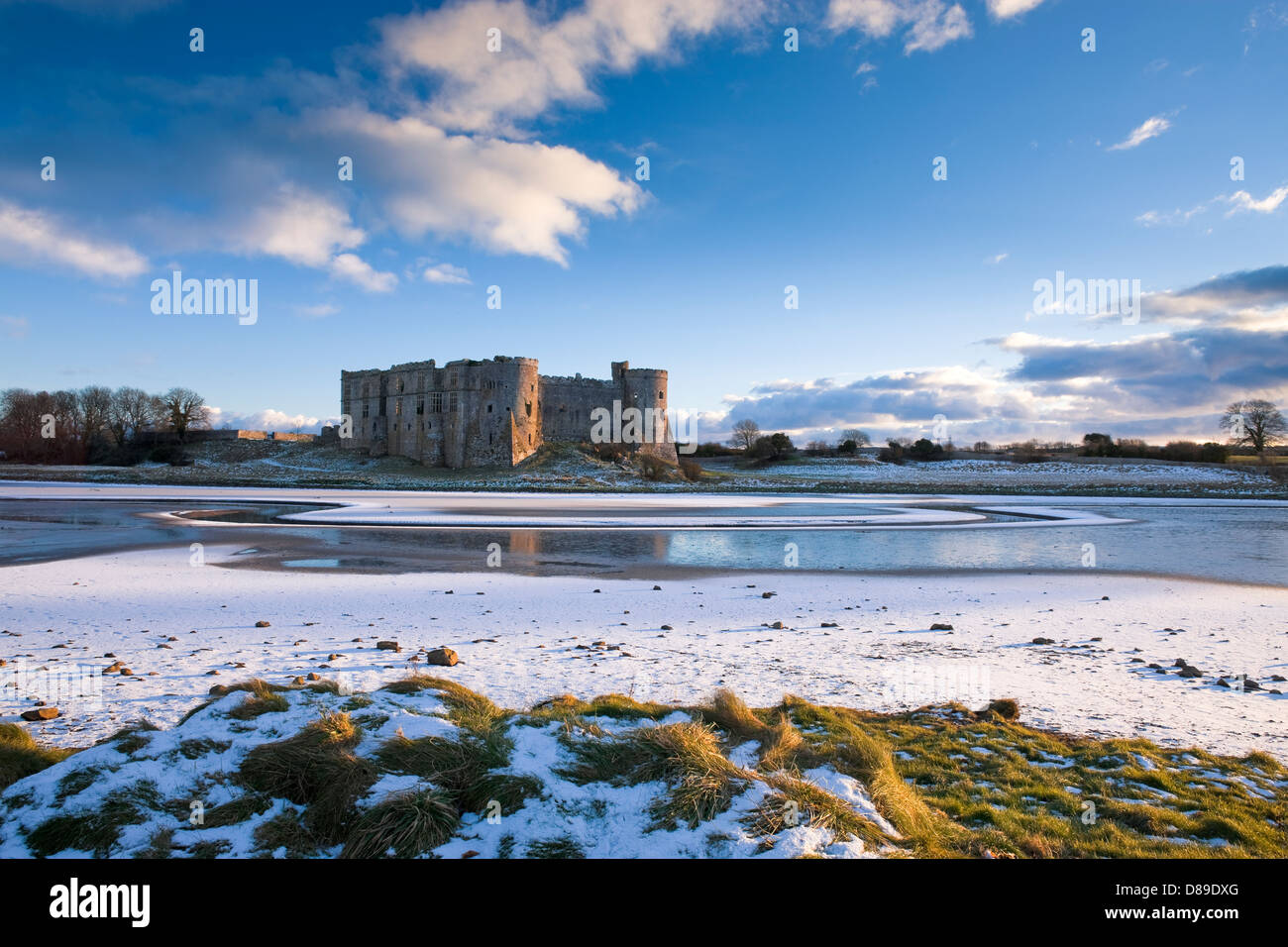 Carew Castle Pembroke Pembrokeshire Wales in winter Stock Photo