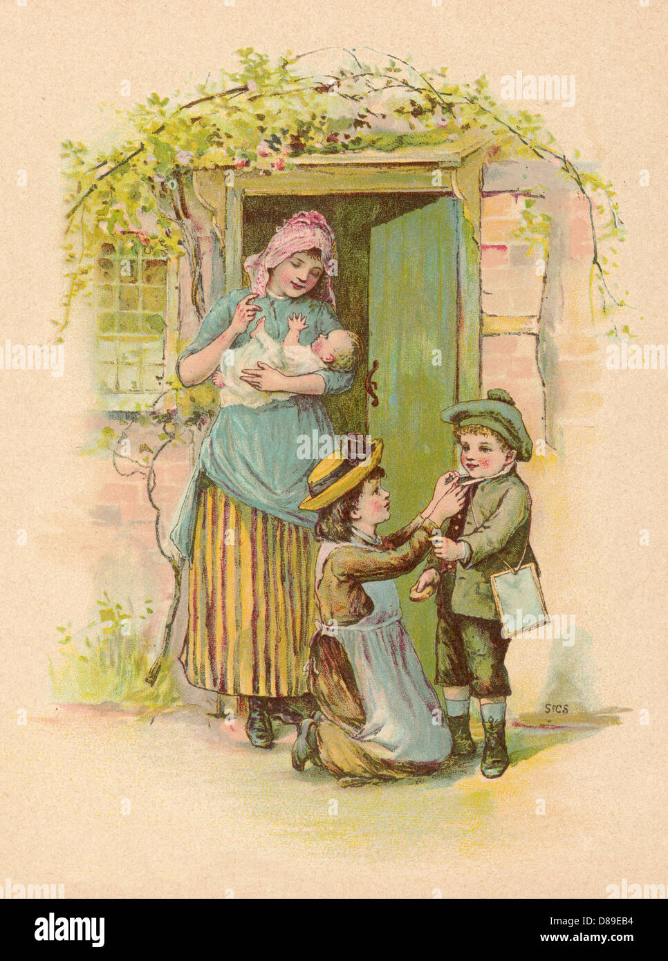 MOTHER/3 CHILDREN 1890 Stock Photo