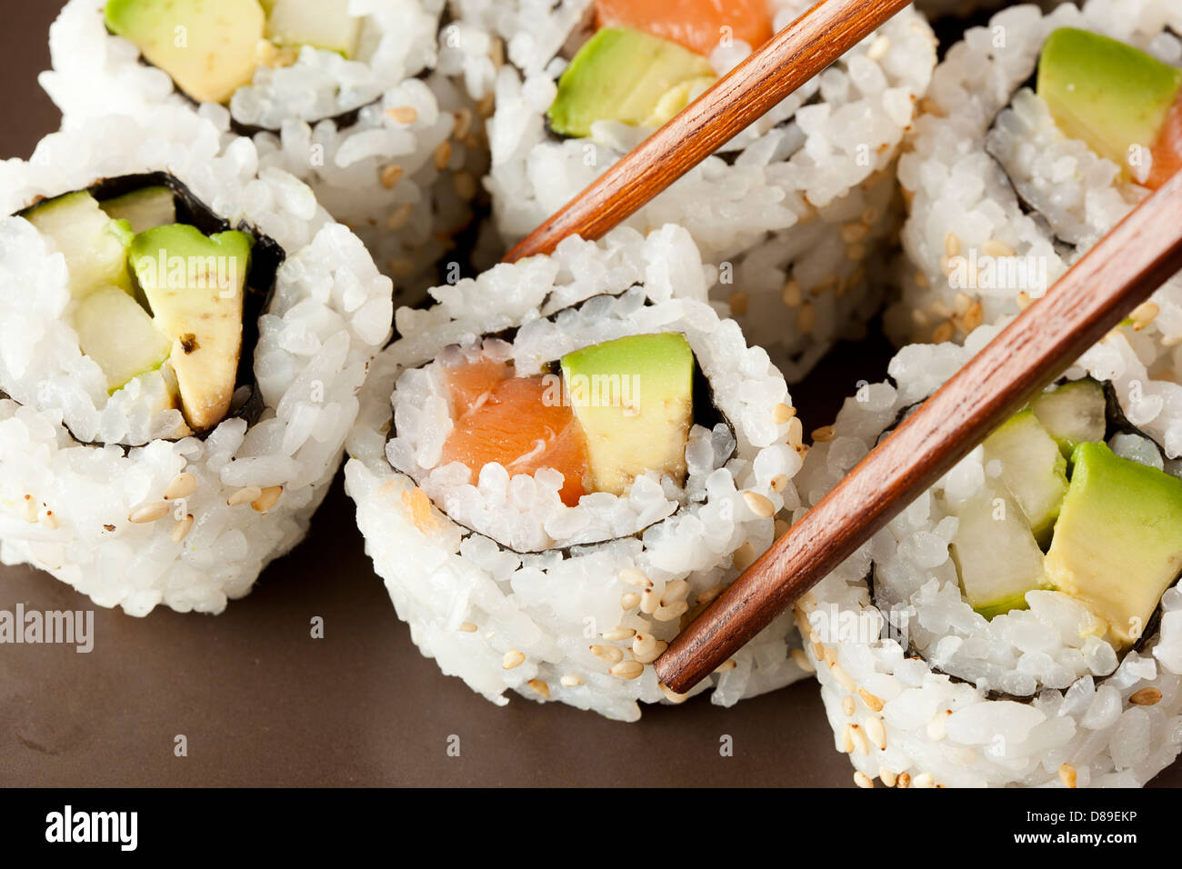 Fresh Homemade Sushi Roll against a background Stock Photo