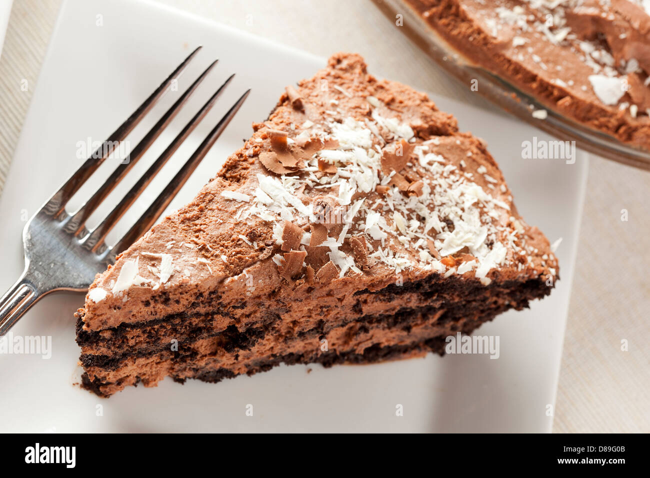 Rich Homemade Chocolate Pie against a background Stock Photo