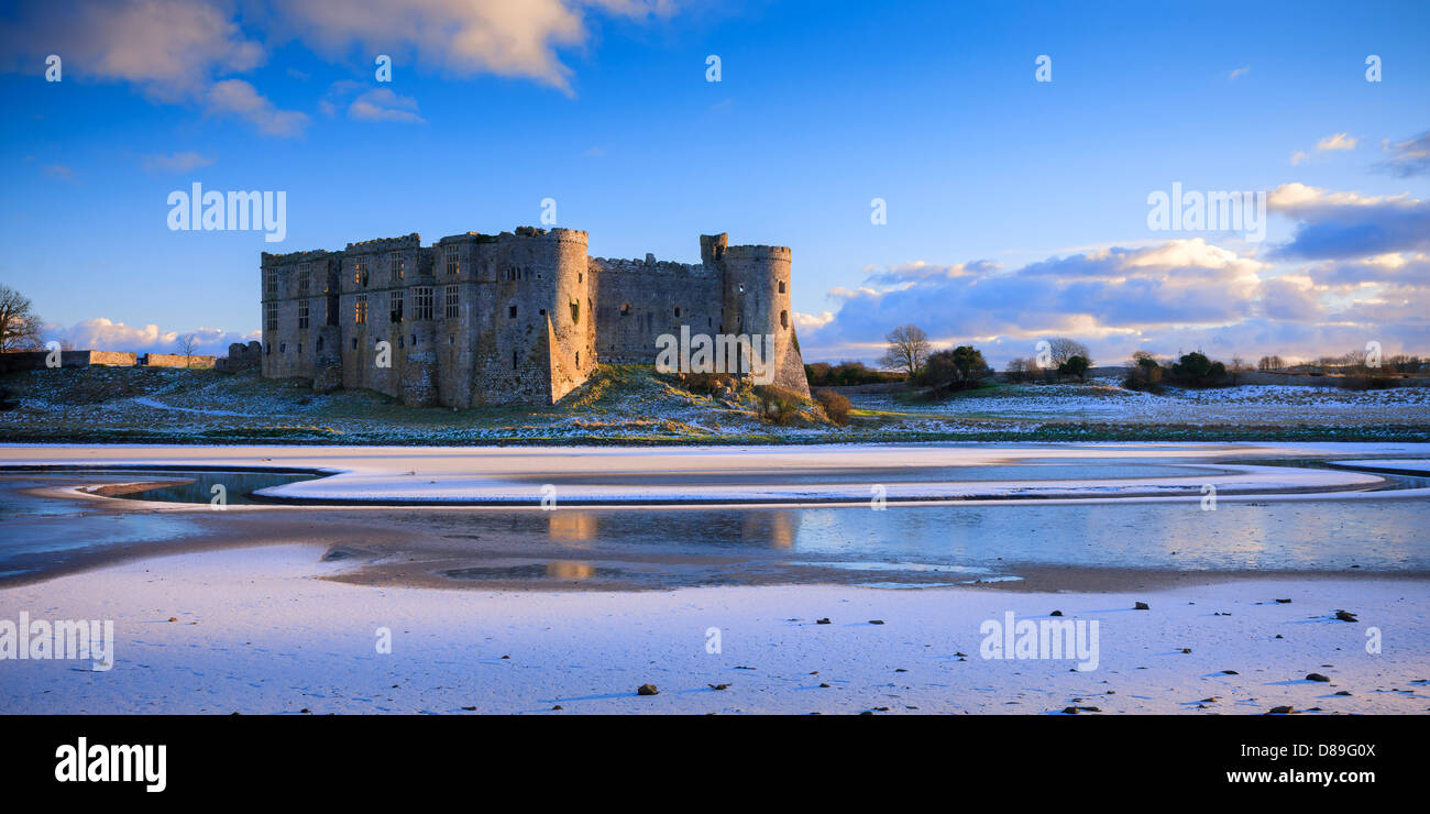 Carew Castle Pembroke Pembrokeshire Wales in winter Stock Photo