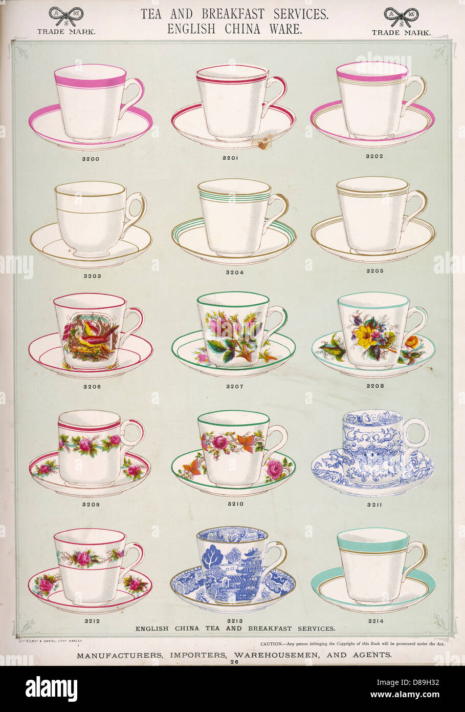 Tea and Breakfast Services, English China Ware, Plate 26 Stock Photo