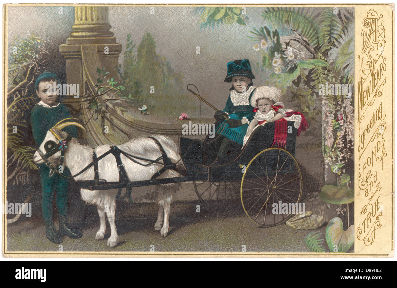 Two in a Goat-Cart - circa 1880 Stock Photo