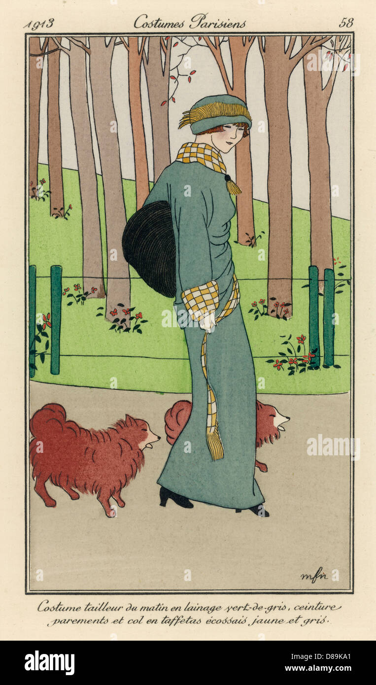 DOG-WALKING 1913 Stock Photo