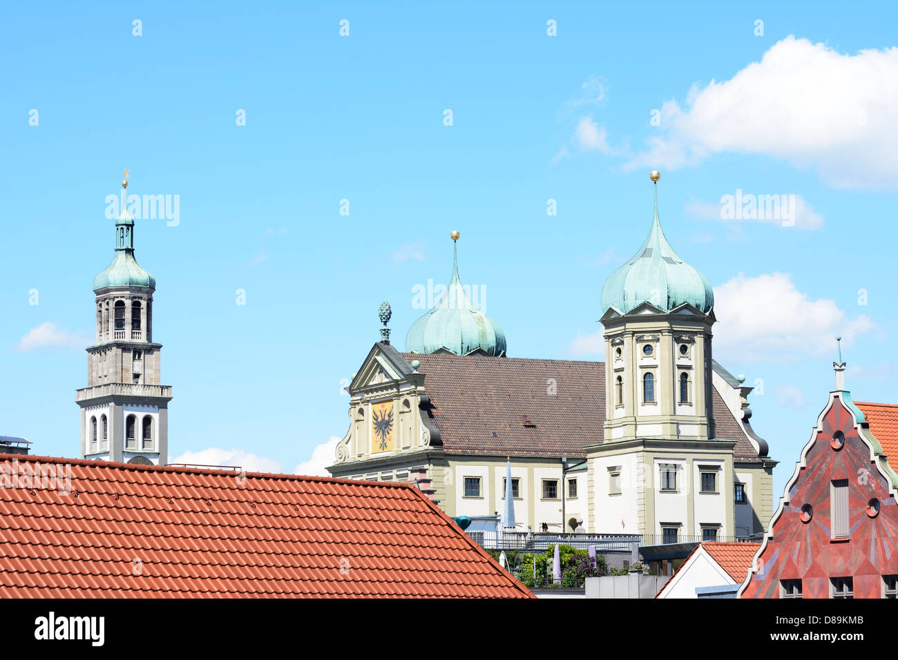 Historic renaissance town hall of Augsburg and the Perlach tower Stock Photo