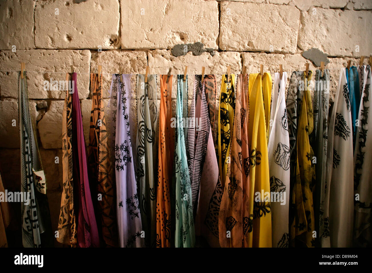 Handprinted scarves or yazmas in Midyat, southeastern Turkey Stock Photo