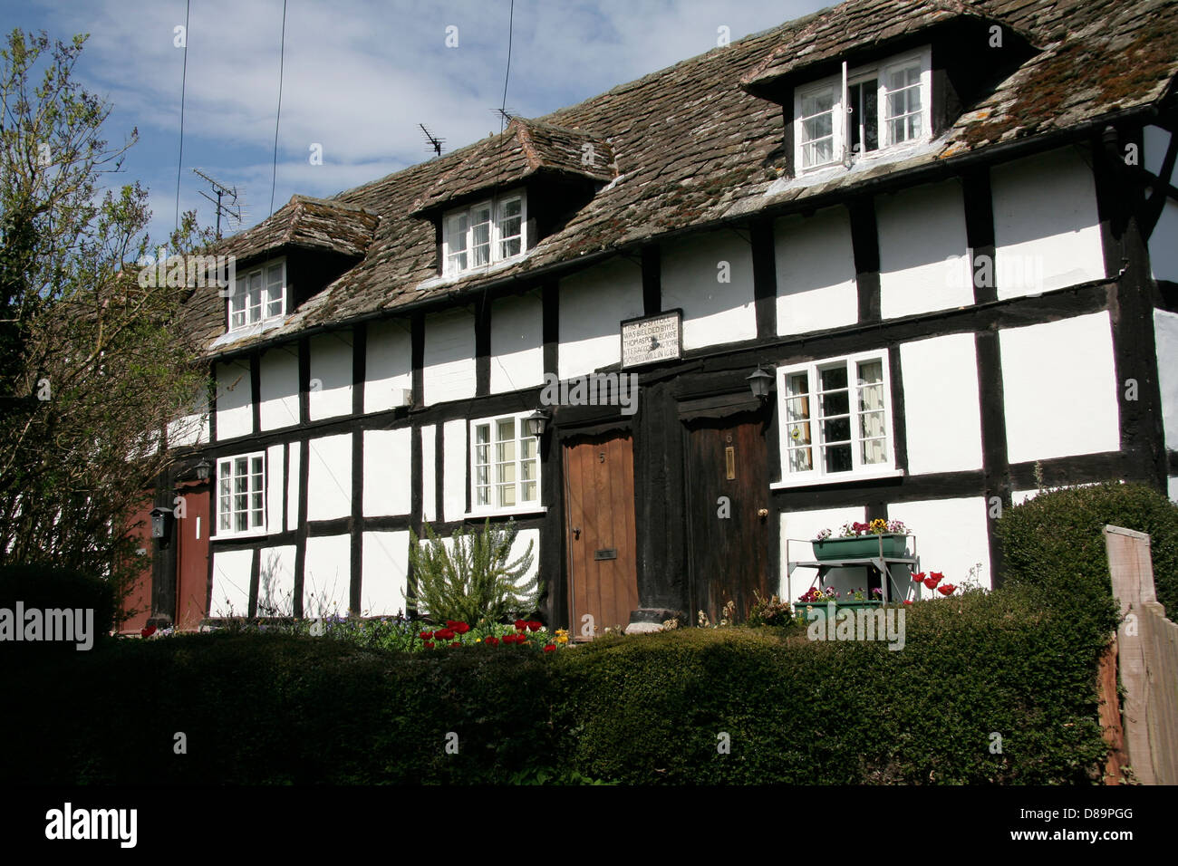 Alms Houses 17th cent Black and White Village Trail Pembridge