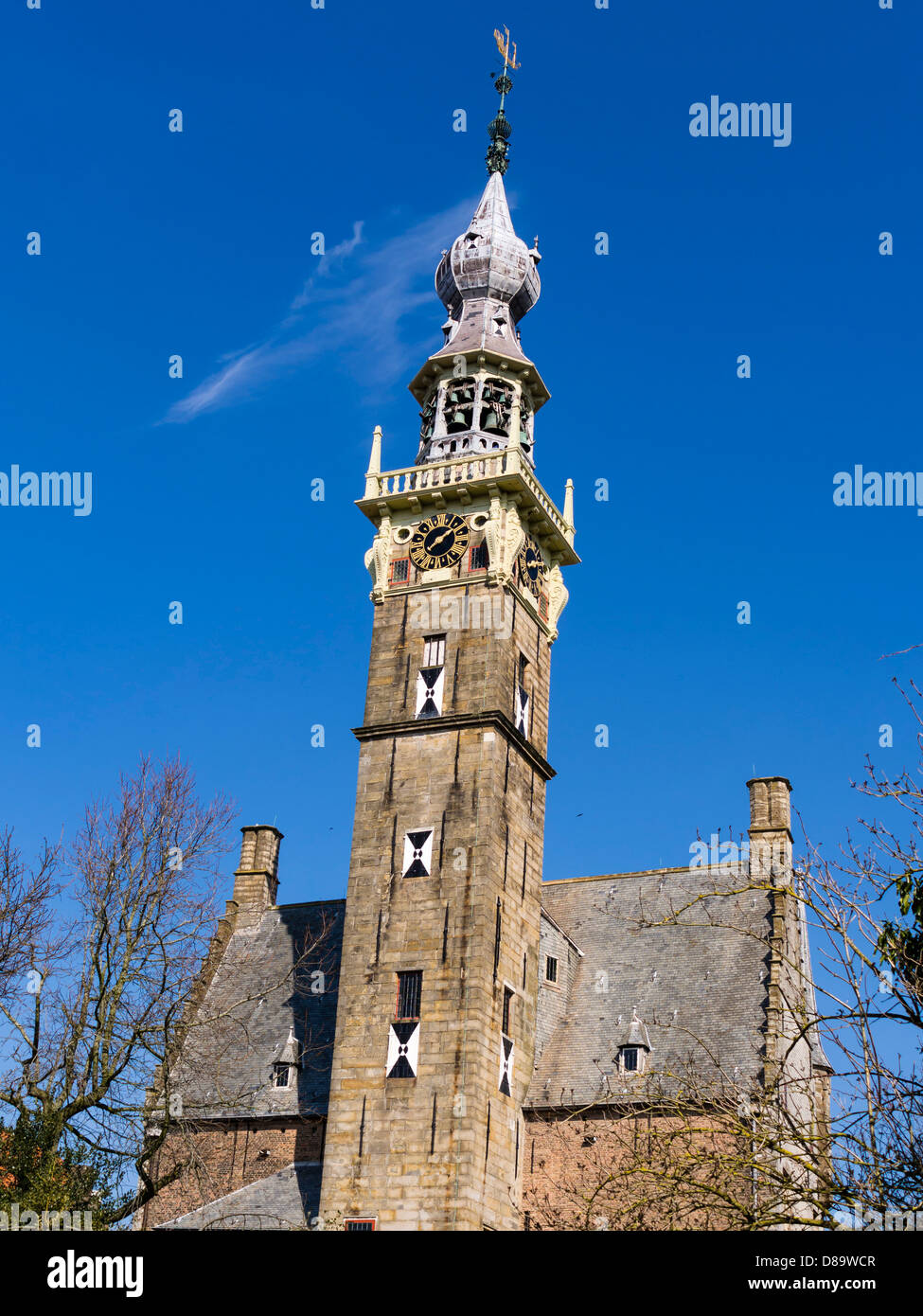 The tower of the old townhall at Veere. Stock Photo