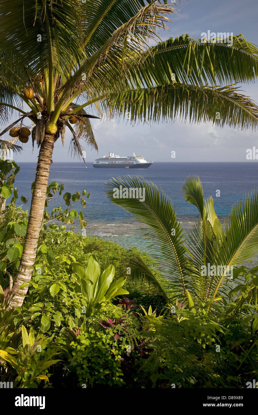 Cruise ship visits Alofi, Niue, South Pacific Island. Stock Photo