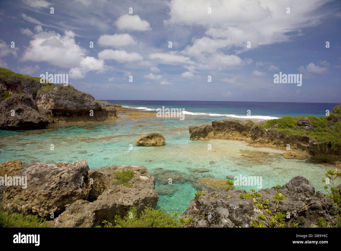 View over Limu Pools towards the ocean, Alofi, Niue, South Pacific. Stock Photo