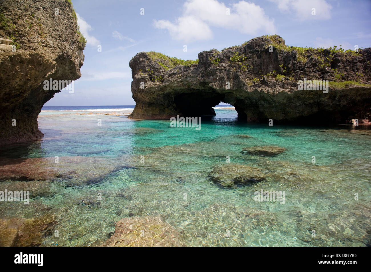 Natural arch over one of the Limu pools, Alofi, Niue, South Pacific. Stock Photo