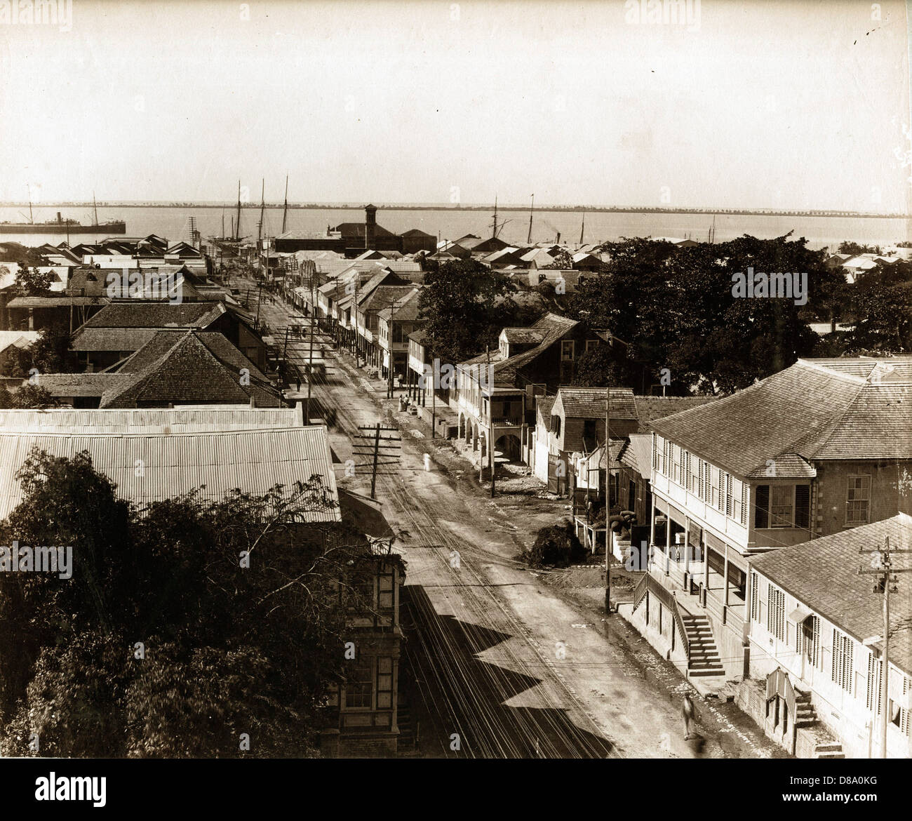 King Street Looking South, Kingston, Jamaica, ca 1895, by A. Duperly & Sons Stock Photo