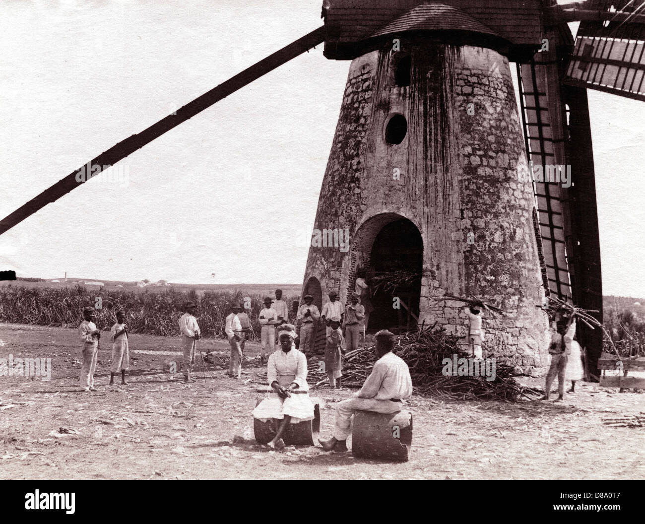 Sugar Cane Crusher Windmill, Barbados, ca 1890 Stock Photo