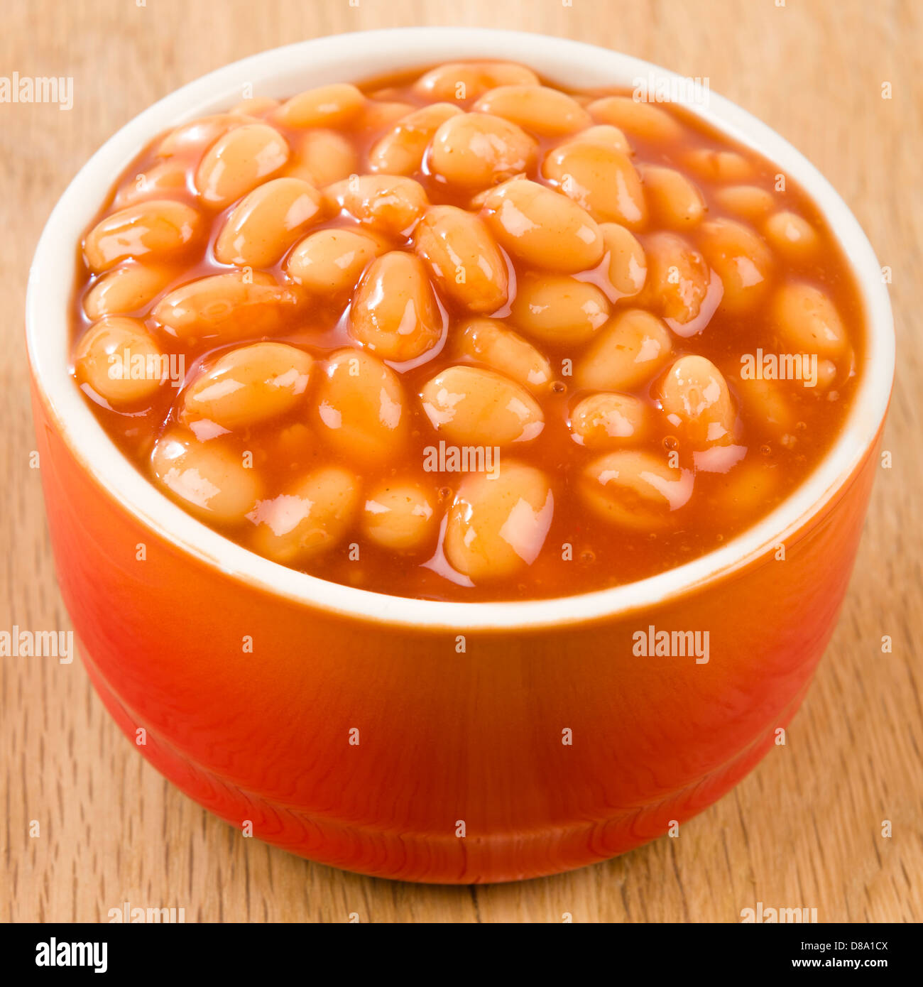 Baked Beans - Bowl of baked beans in tomato sauce. Stock Photo