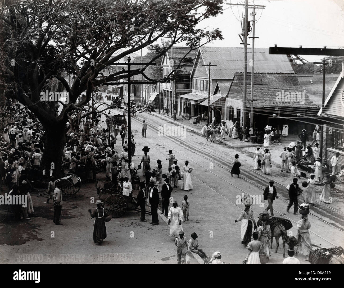 King Street, Kingston, Jamaica, ca 1890, by H.S. Duperly Stock Photo