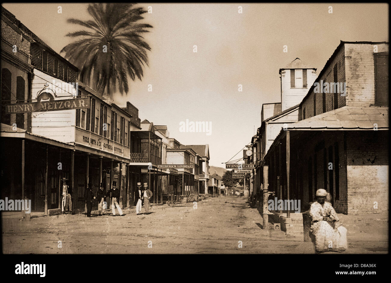 Harbour St, Kingston, Jamaica, ca 1874, by J.S. Thompson Stock Photo