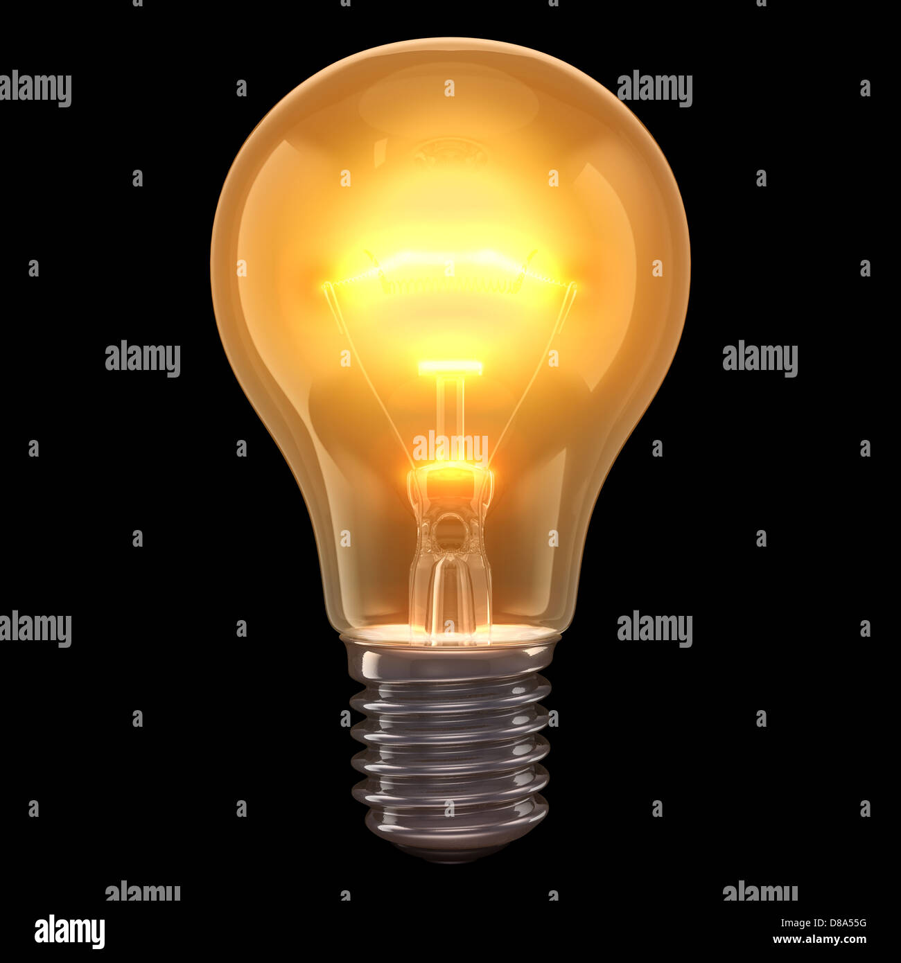 Incandescent lamp burning on a black background. Stock Photo