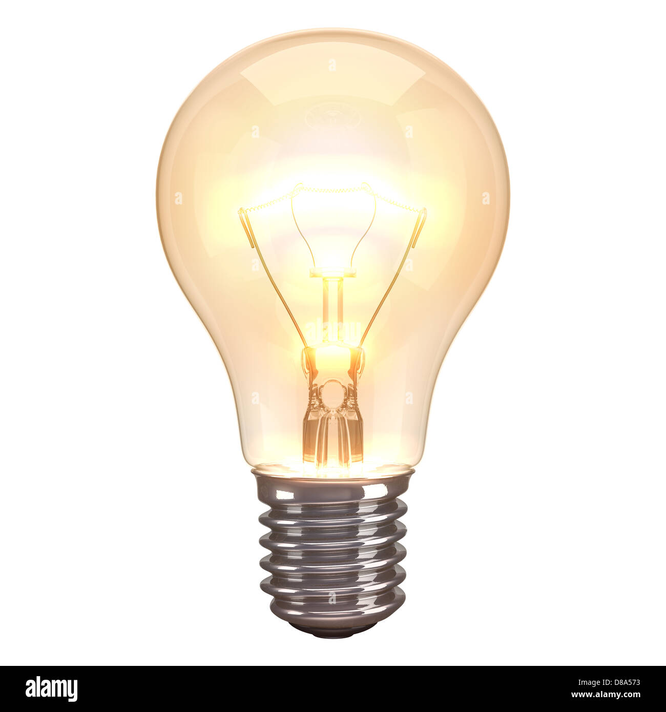 Incandescent lamp burning on a white background. Stock Photo