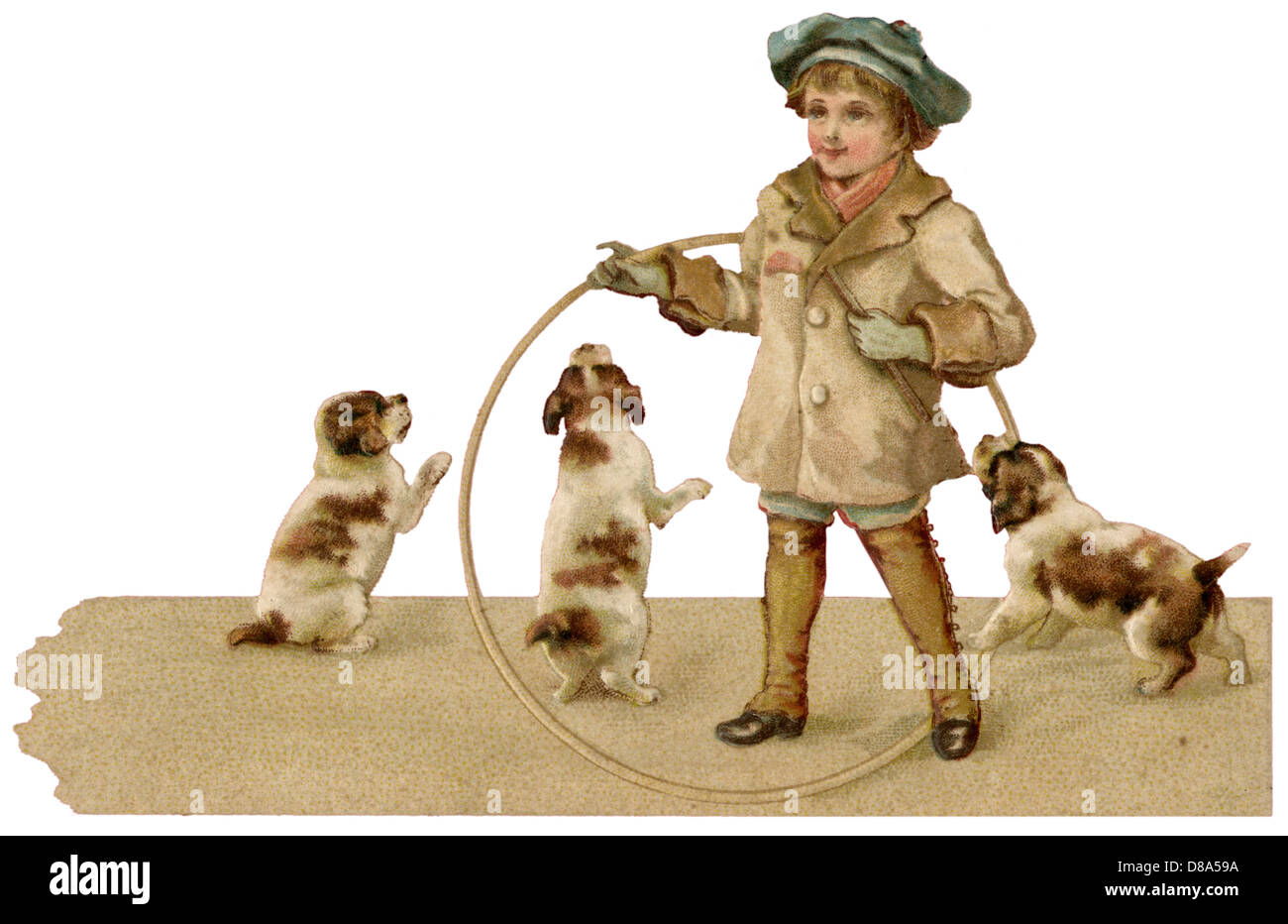 Hooping Boy and Pups Stock Photo