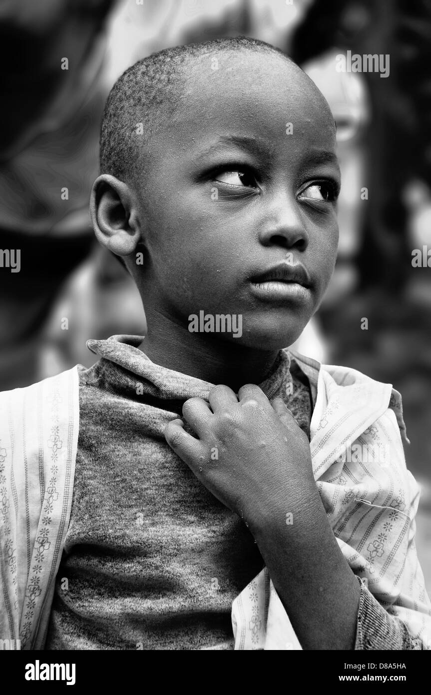Optimistic Eyes of a young african boy in Tanzania. Stock Photo