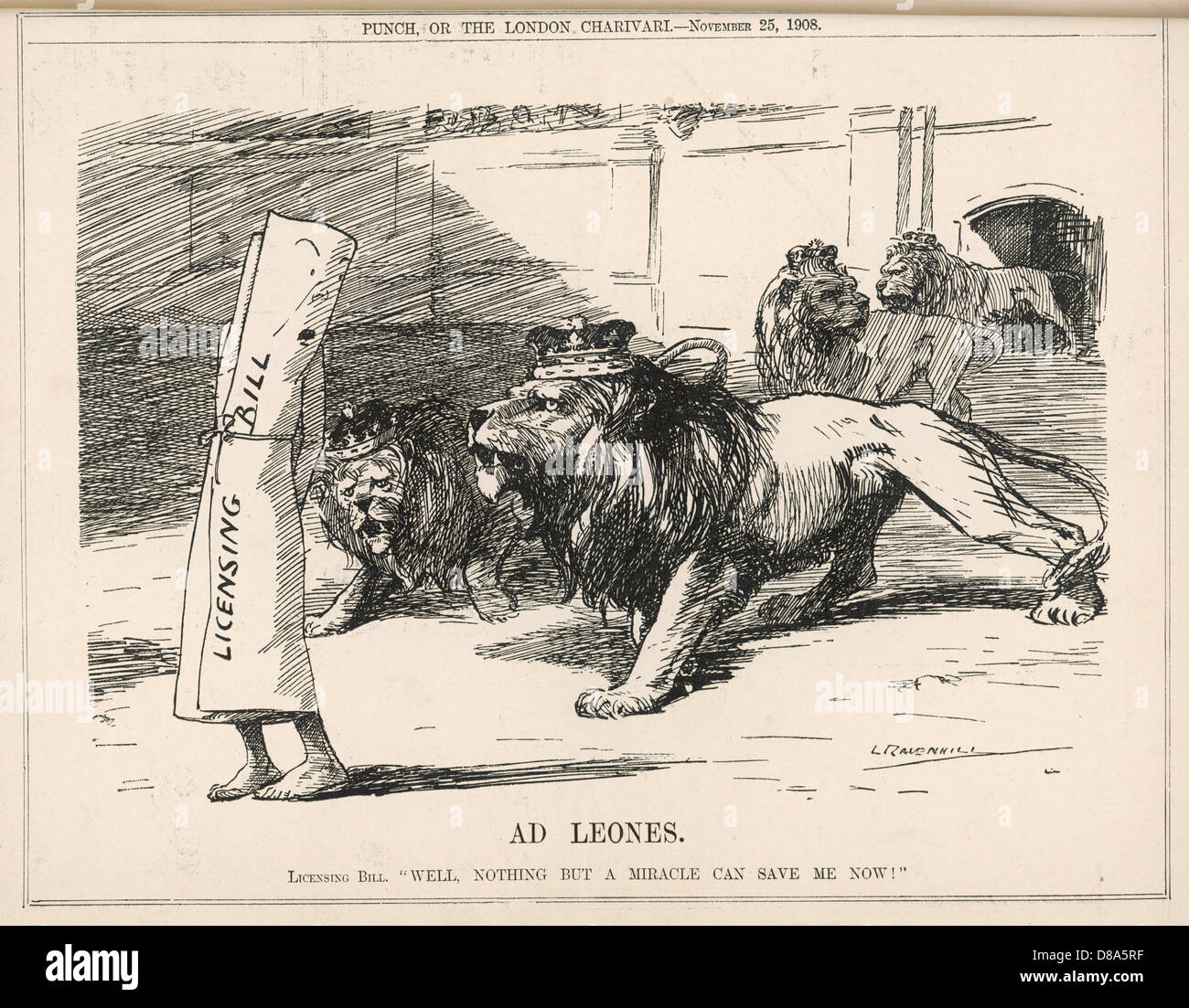 Cartoon, Ad Leones (Licensing Bill fails) Stock Photo