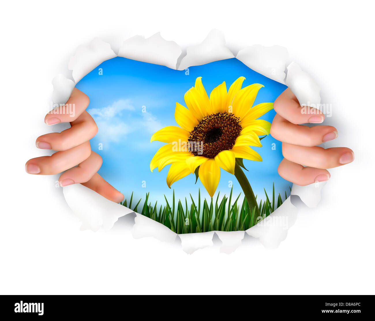 Nature background with hands ripping a paper. Vector Stock Photo - Alamy
