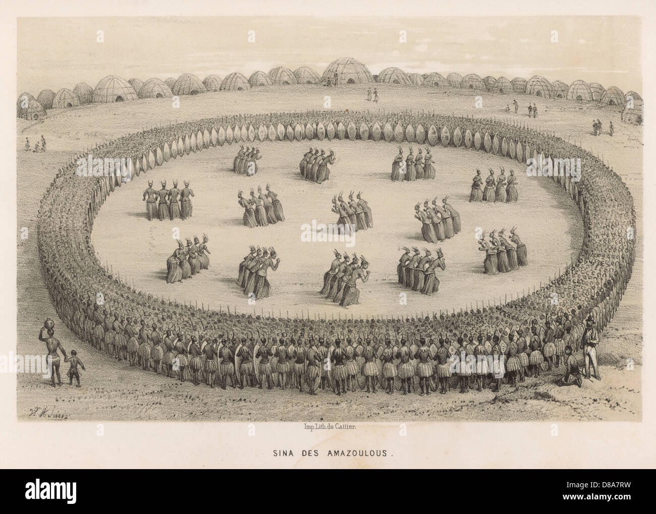 Dance of Zulus, 1840 Stock Photo