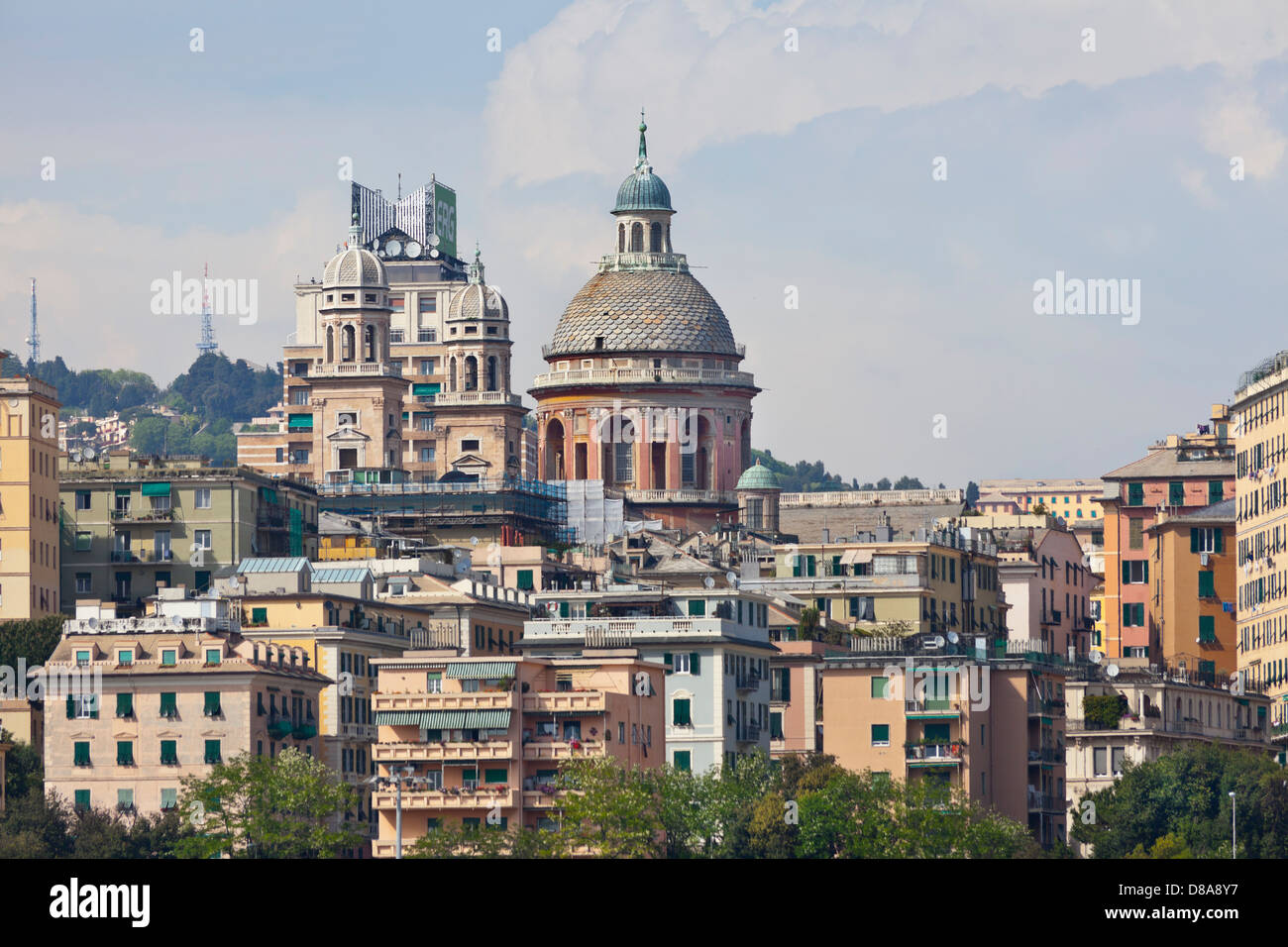 Genoa (Genova), Italy, older buildings view including Chiesa del Gesu, church, Piazza Mateotti, Stock Photo