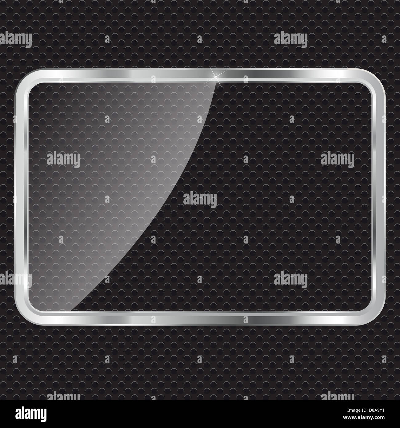 Empty glass frame on metal background with lights. Vector illustration ...