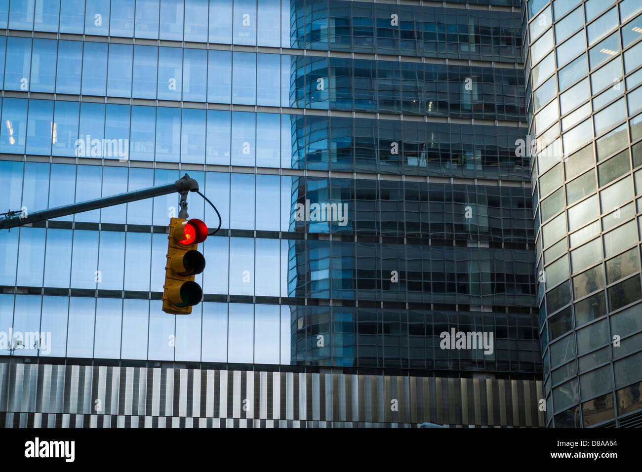 Streetlight and modern glass buildings in New York City Stock Photo Alamy